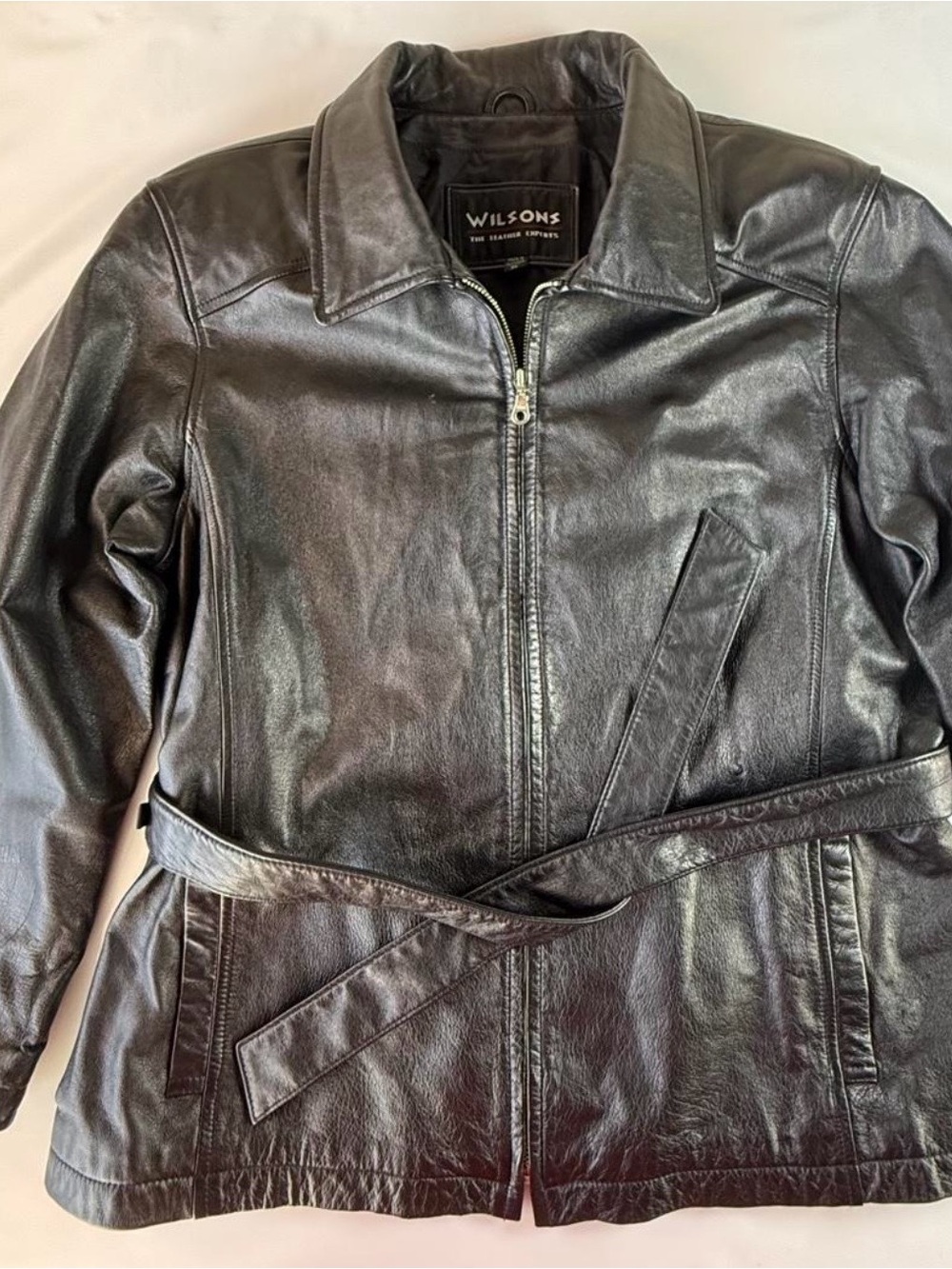 Wilson Black Leather Belted Zip-Front Jacket - Picture 2 of 8